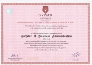 DY Patil University, Mumbai sample degree certificate. UGC Approved, NAAC Graded A University.