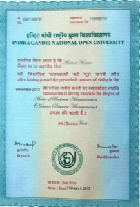 Indira Gandhi National Open University (IGNOU) Eligibility, Fees, Placements, Courses 2023-24 (Sample Certificate)