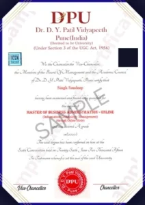 DY Patil University Pune Sample Degree Certificate