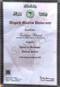 Aligarh Muslim University Sample Degree Certificate.